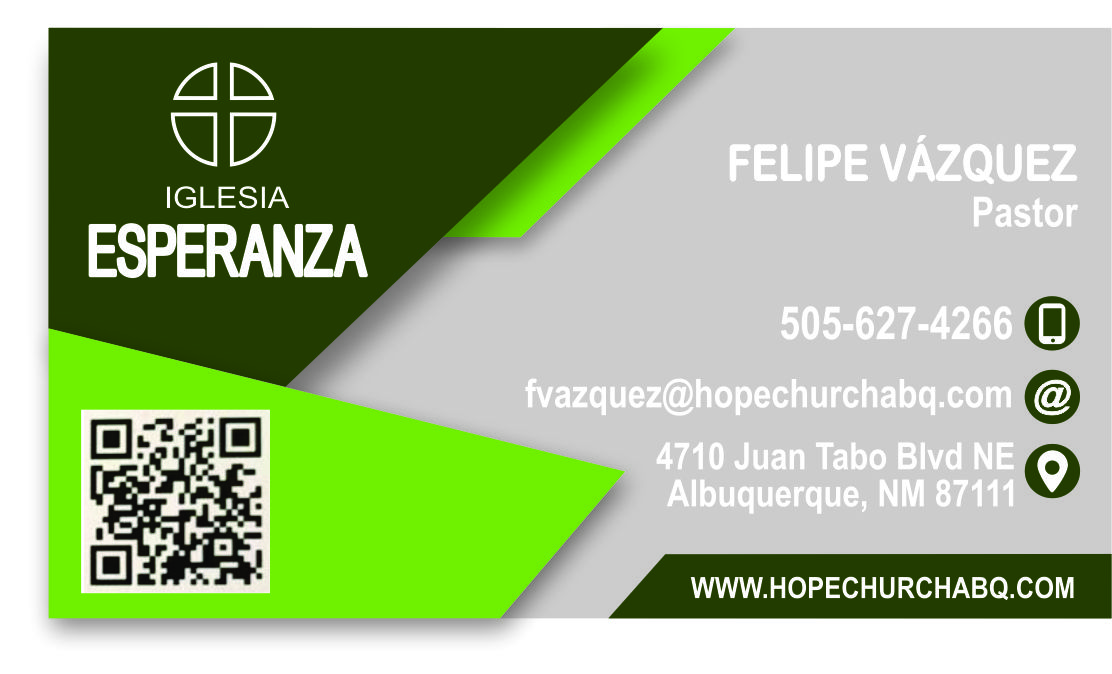 Tarjeta de contacto de Felipe Vazquez, pastor de Iglesia Esperanza